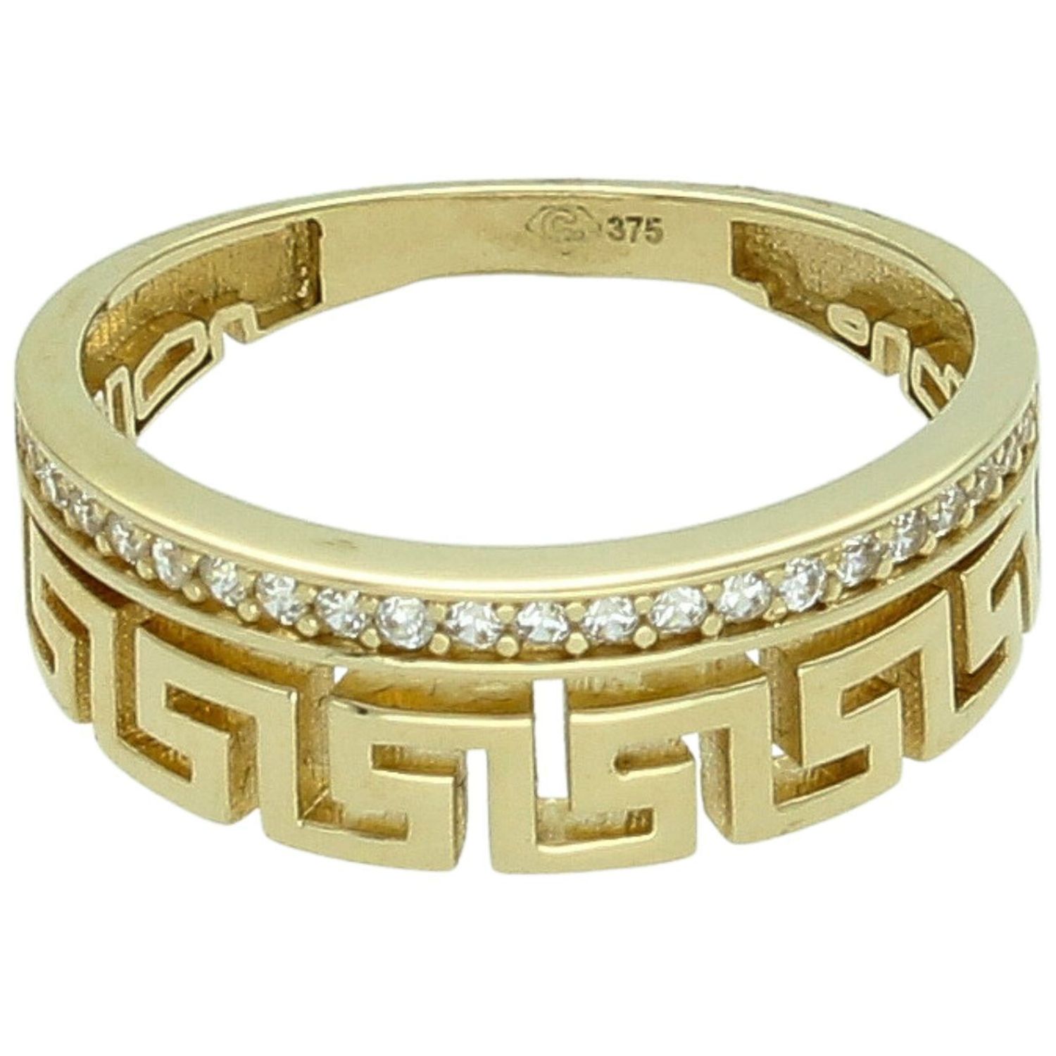 Złoty Pierścionek Damski 375 – Cyrkonie, Motyw Grecki, 6,7 mm.jpg